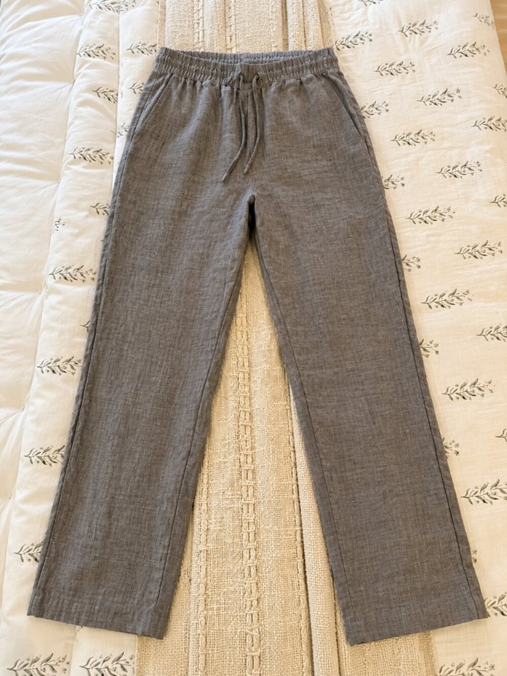 H&M Gray Linen-Blend Drawstring Pants | Size XS